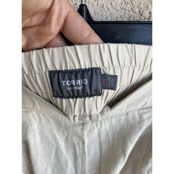 Torrid Crop Pull On Wide Leg Stretch Linen Blend Pant Size 00/M-L - Khaki - Picture 8 of 10